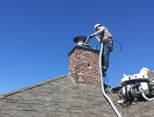 Dedicated Miramar Chimney Sweep team member cleaning a chimney in Miramar, FL