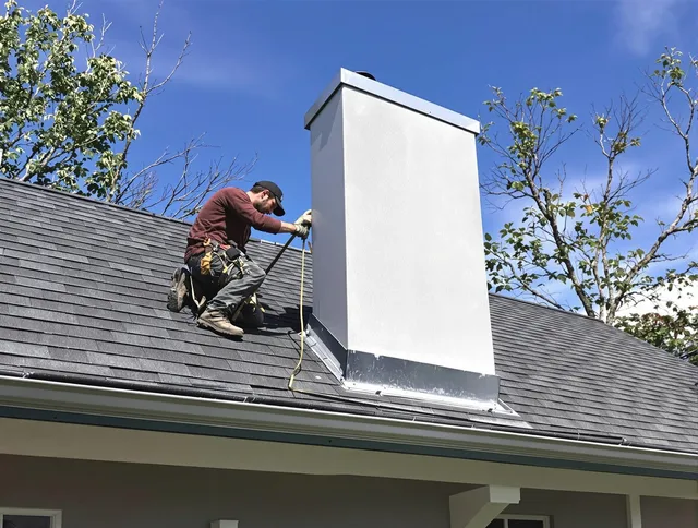 Miramar Chimney Sweep team member finishing chimney construction in Miramar, FL
