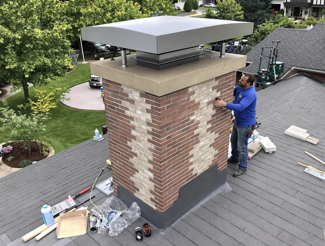 Miramar Chimney Sweep team working on a custom chimney remodel in Miramar, FL