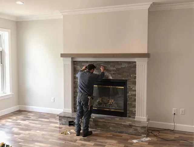 Miramar Chimney Sweep finishing a custom fireplace install in Miramar, FL